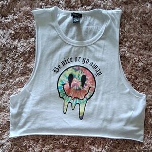 Rue21 White Tie-Dye Melting Smiley Crop Tank Never Worn